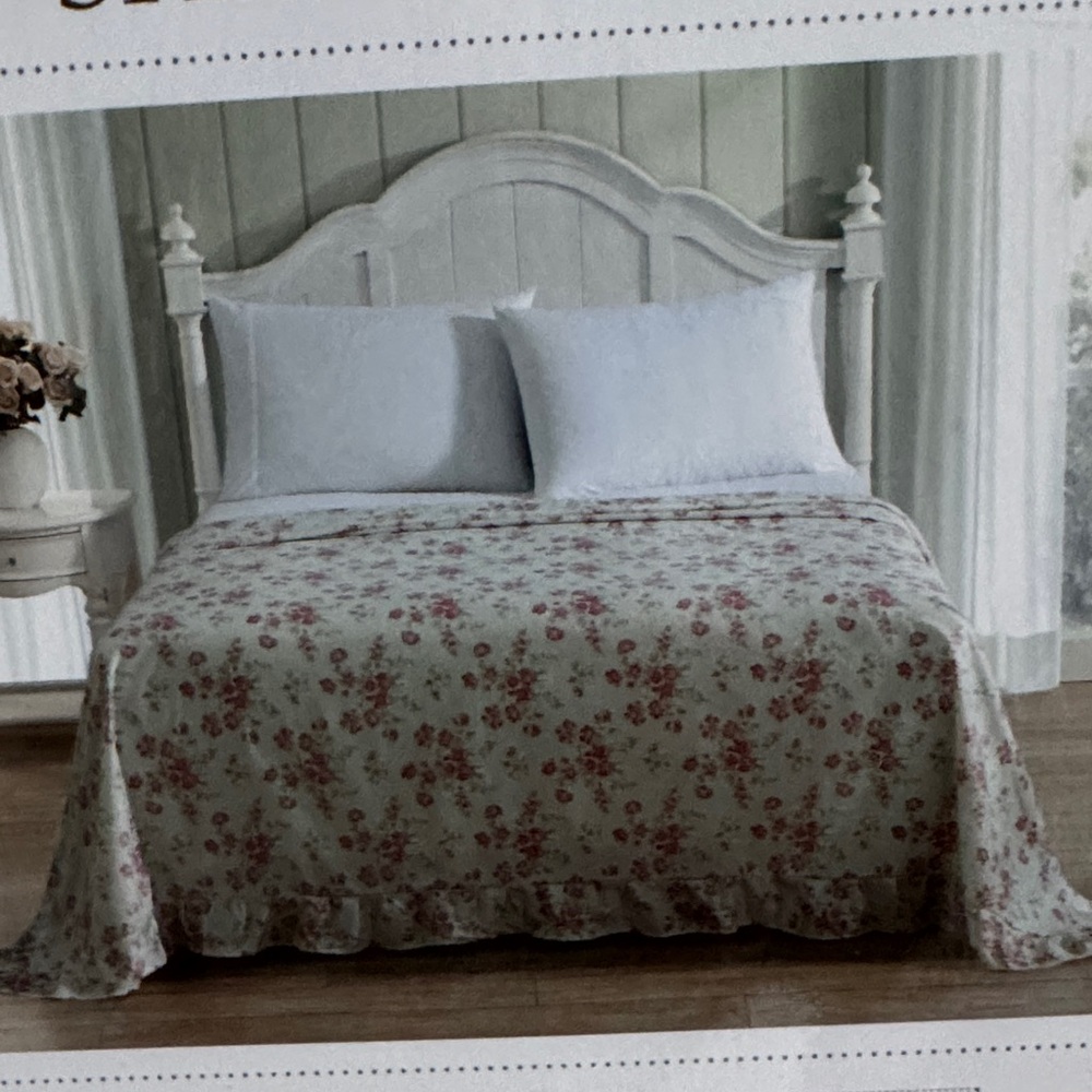 πHPπ Shabby Chic Rose Pattern King Bedspread π Green & Pink - Picture 3 of 12